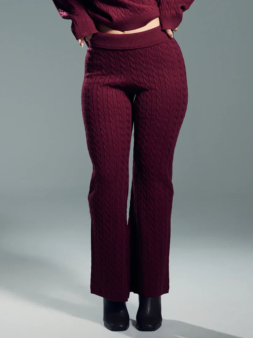 Klassy Cable Knit Fold Over Flare Pants