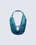 Zayla Blue Net Cowl Neck Top