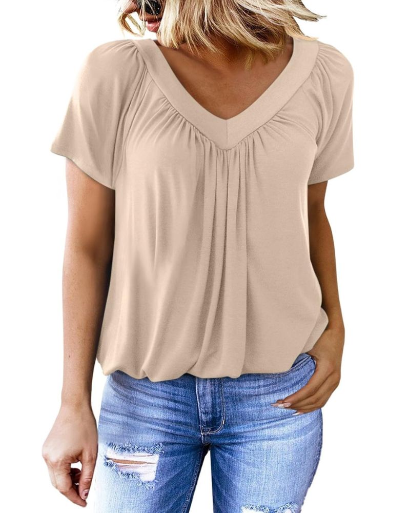 Nabalu Elowyn | Women’s V-Neck Short Sleeve Relaxed Blouse 1