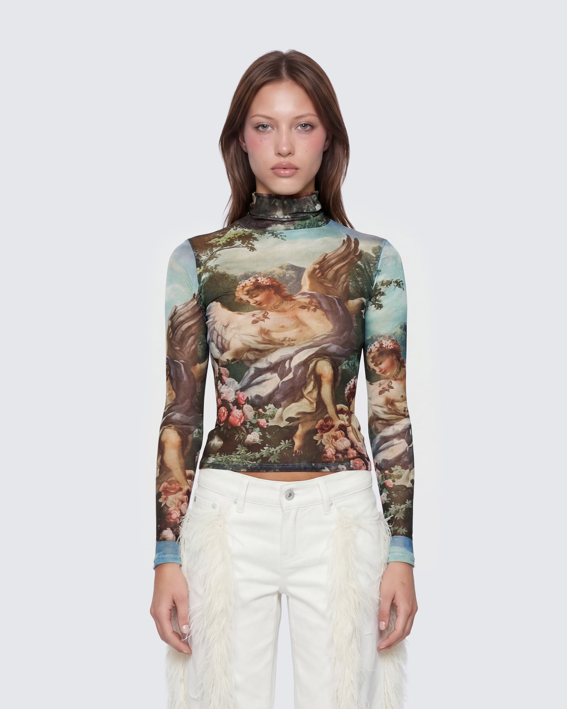 Finesse Neo Print Mesh Tatt Cherub Top