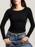 Klassy Ribbed Boat Neck Braless Long Sleeve