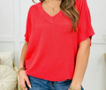 Nabalu Serilda | Women’s Textured V-Neck Short Sleeve Knit Top