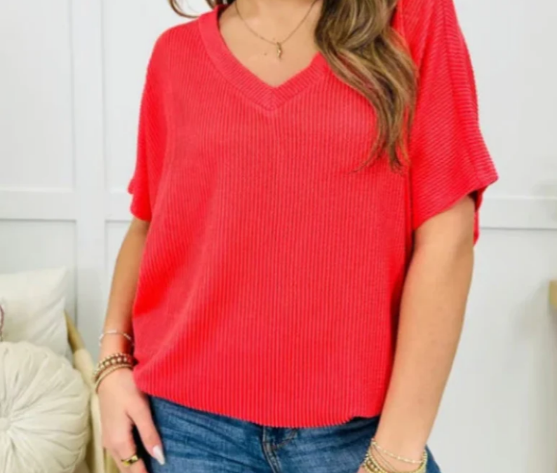 Nabalu Serilda | Women’s Textured V-Neck Short Sleeve Knit Top