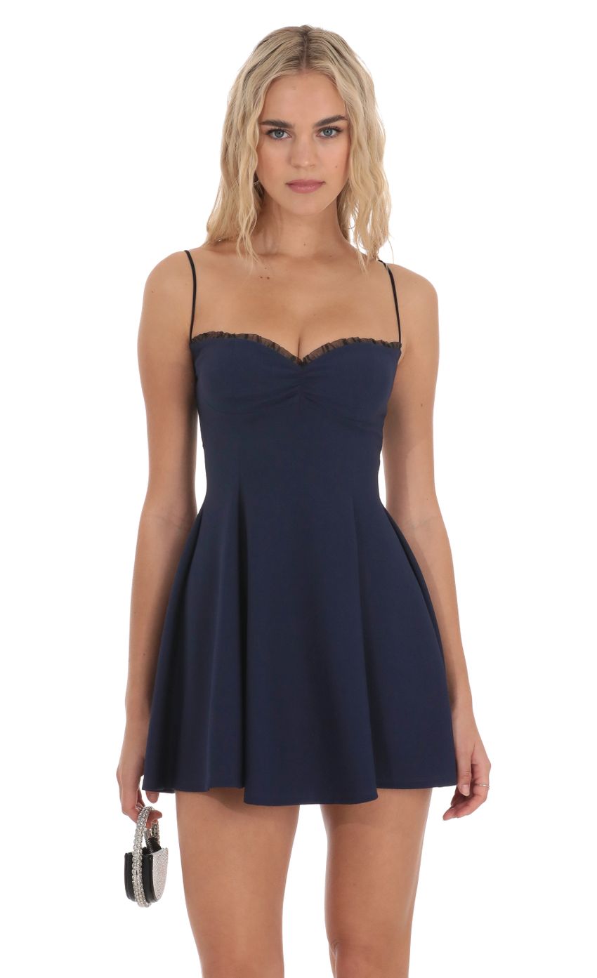 Lucy In The Sky Back Lace A-Line Dress in Navy