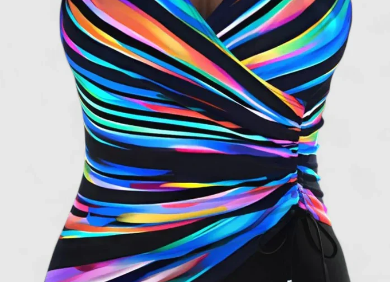 Nabalu Elvara | Women’s Striped Wrap One Piece Swimsuit