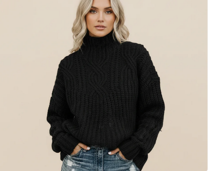 Nabalu Elegant Cable Knit Turtleneck Sweater