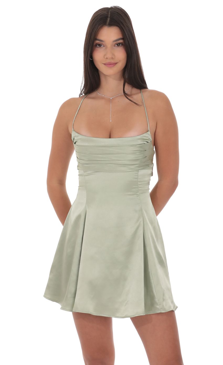 Lucy In The Sky Satin Draped A-Line Dress in Sage