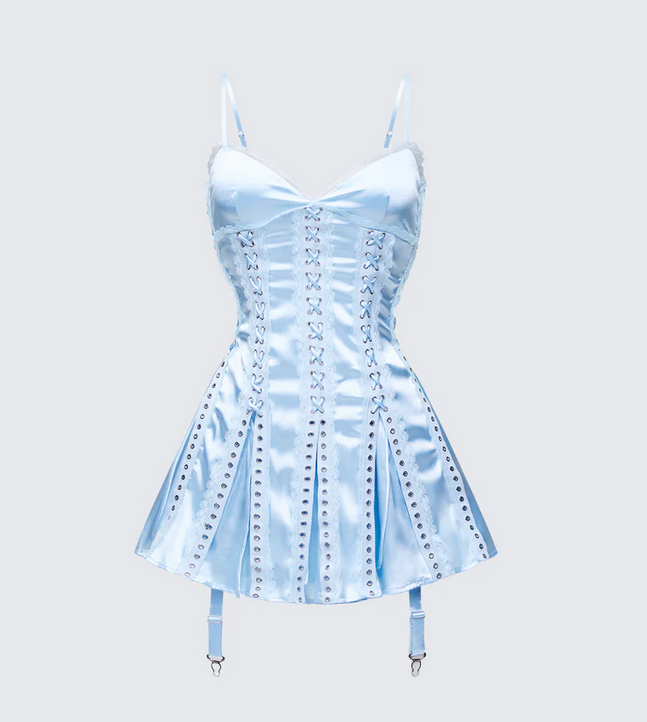 Finesse Effie Satin Lace Up Mini Dress