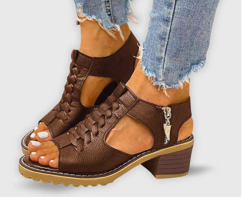 Nabalu Morgan | Summer Block Heel Sandals with Lace Detail