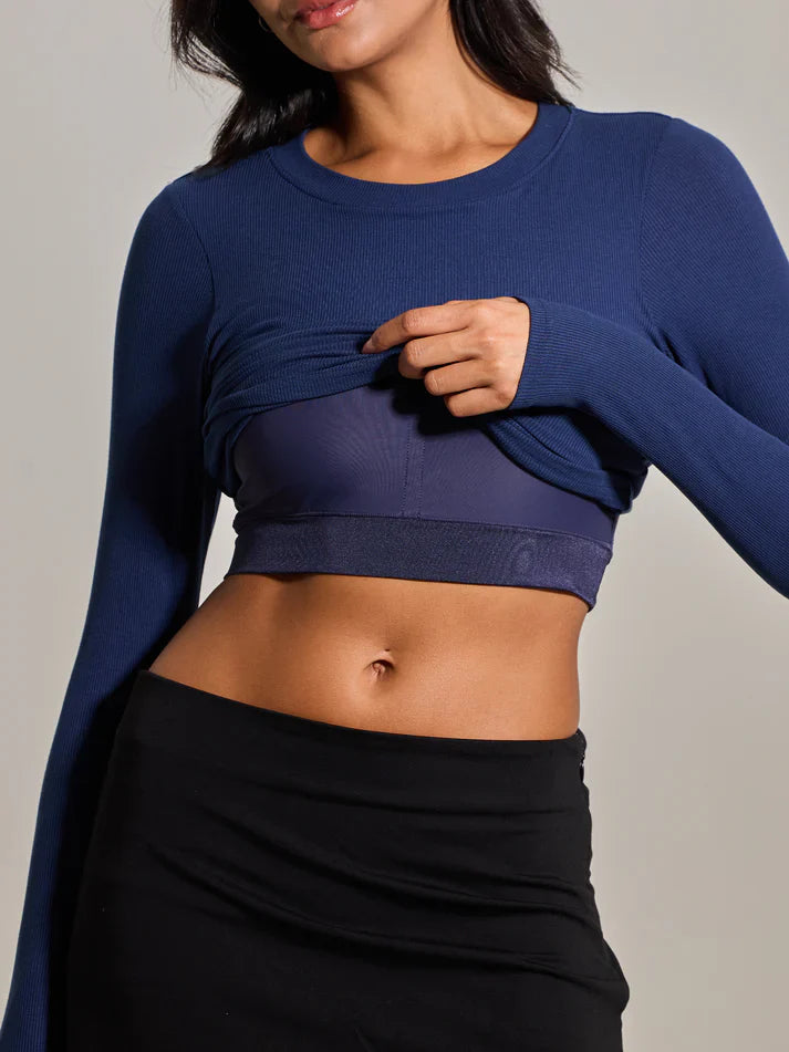 Klassy Ribbed Crew Neck Long Sleeve