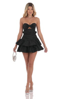 Lucy In The Sky Strapless Cutout Ruffle Dress in Black