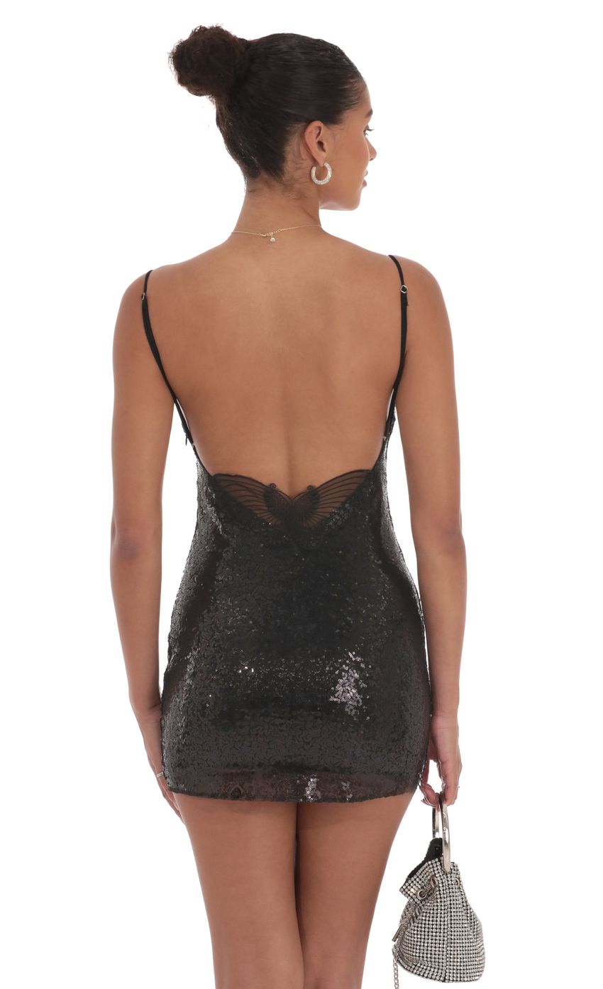 Lucy In The Sky Sequin Butterfly Dress in Black