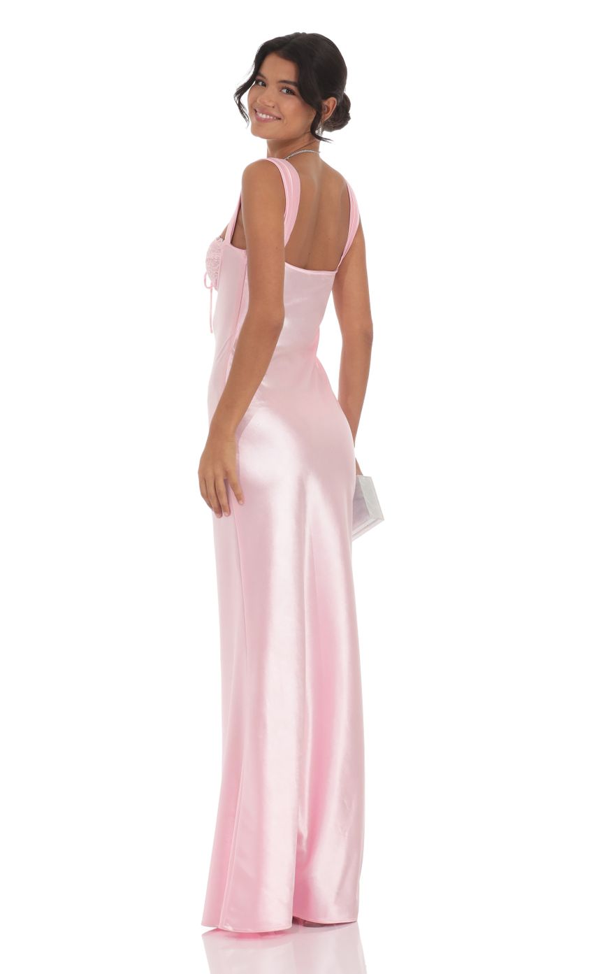 Lucy In The Sky Satin Lace-Bust Dress in Pink