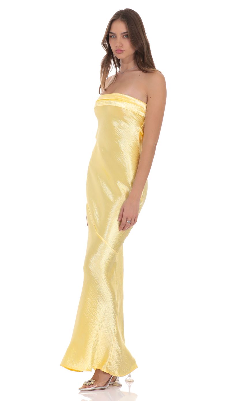 Lucy In The Sky Crinkle Satin Open Back Maxi Dress in Yellow