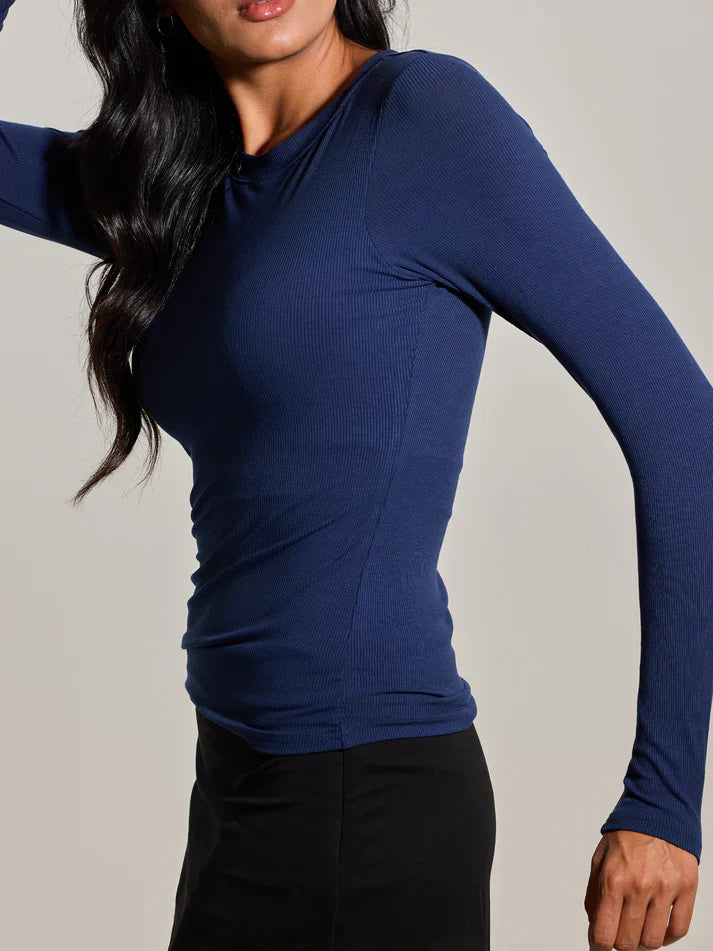 Klassy Ribbed Crew Neck Long Sleeve