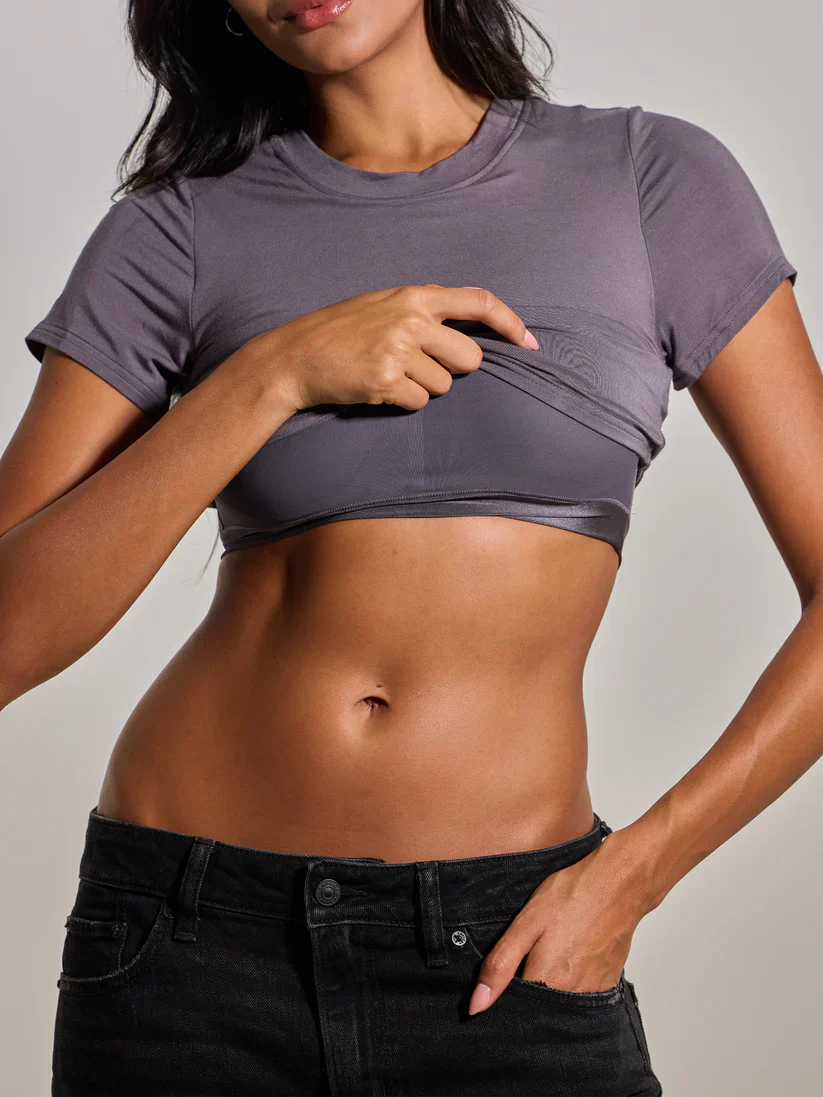 Klassy Crew Neck Braless T-Shirt 1