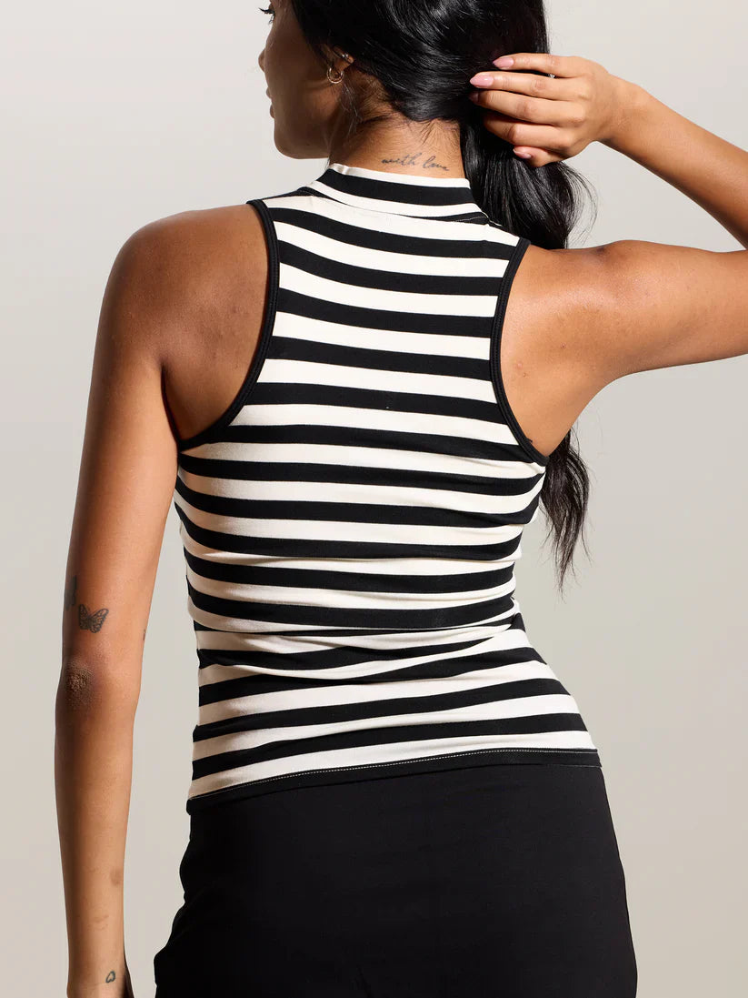 Klassy Striped Mock Neck Tank
