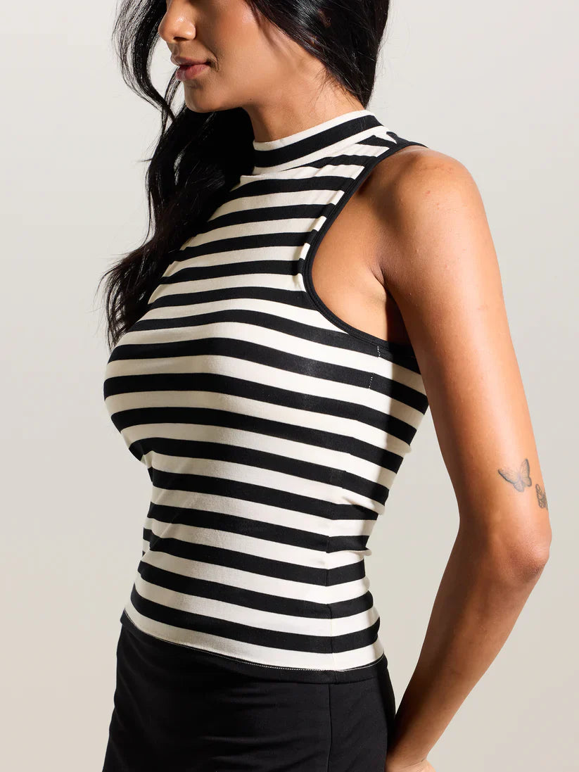 Klassy Striped Mock Neck Tank