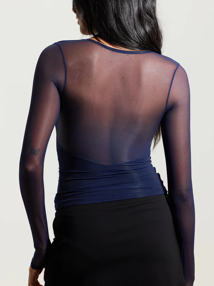 Klassy Braless Mesh Back Long Sleeve Brami