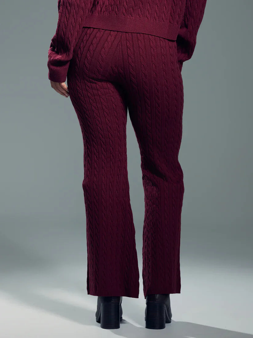Klassy Cable Knit Fold Over Flare Pants