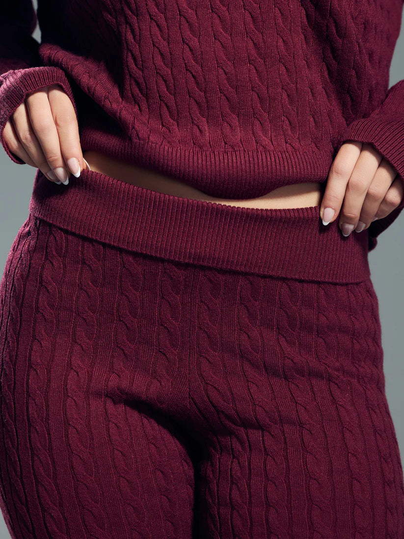 Klassy Cable Knit Fold Over Flare Pants