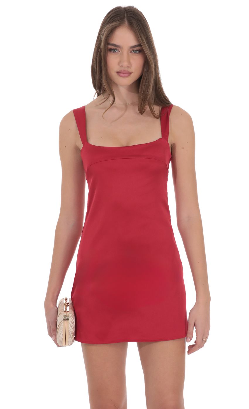 Lucy In The Sky Satin Shift Dress in Red