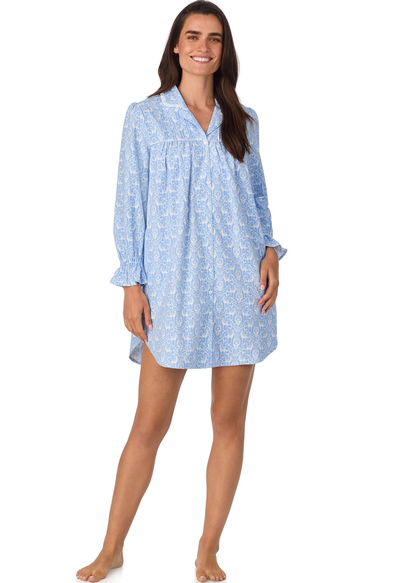 Lanz of Salzburg Women's Blue Nordic Tyrolean Flannel Nightshirt