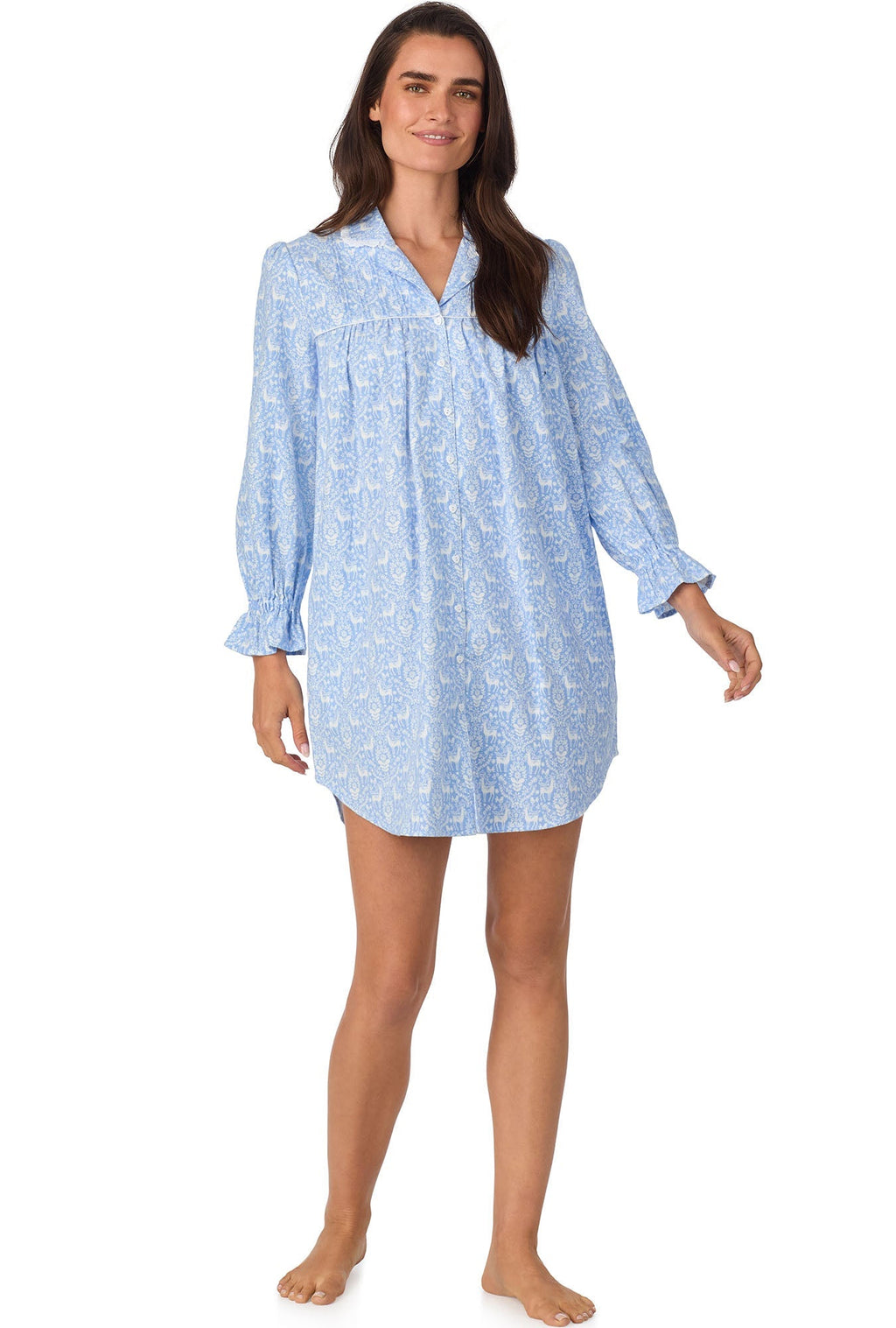 Lanz of Salzburg Women's Blue Nordic Tyrolean Flannel Nightshirt
