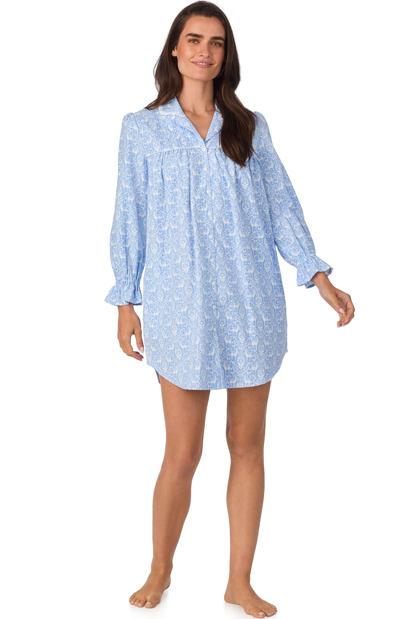 Lanz of Salzburg Women's Blue Nordic Tyrolean Flannel Nightshirt