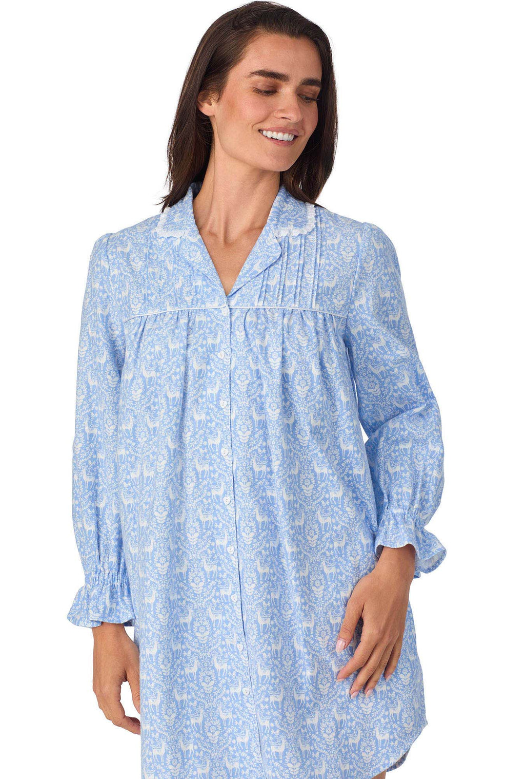Lanz of Salzburg Women's Blue Nordic Tyrolean Flannel Nightshirt
