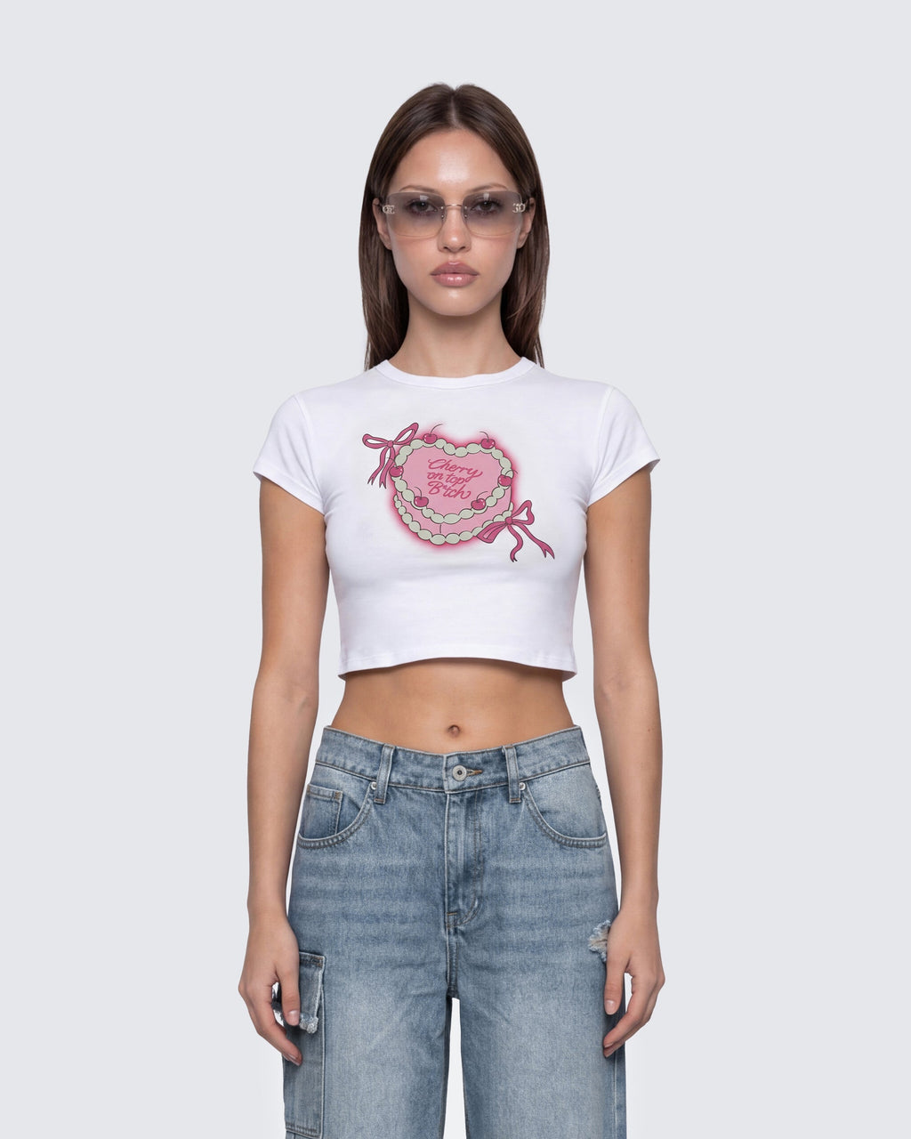 Finesse Terry White Graphic Baby Tee
