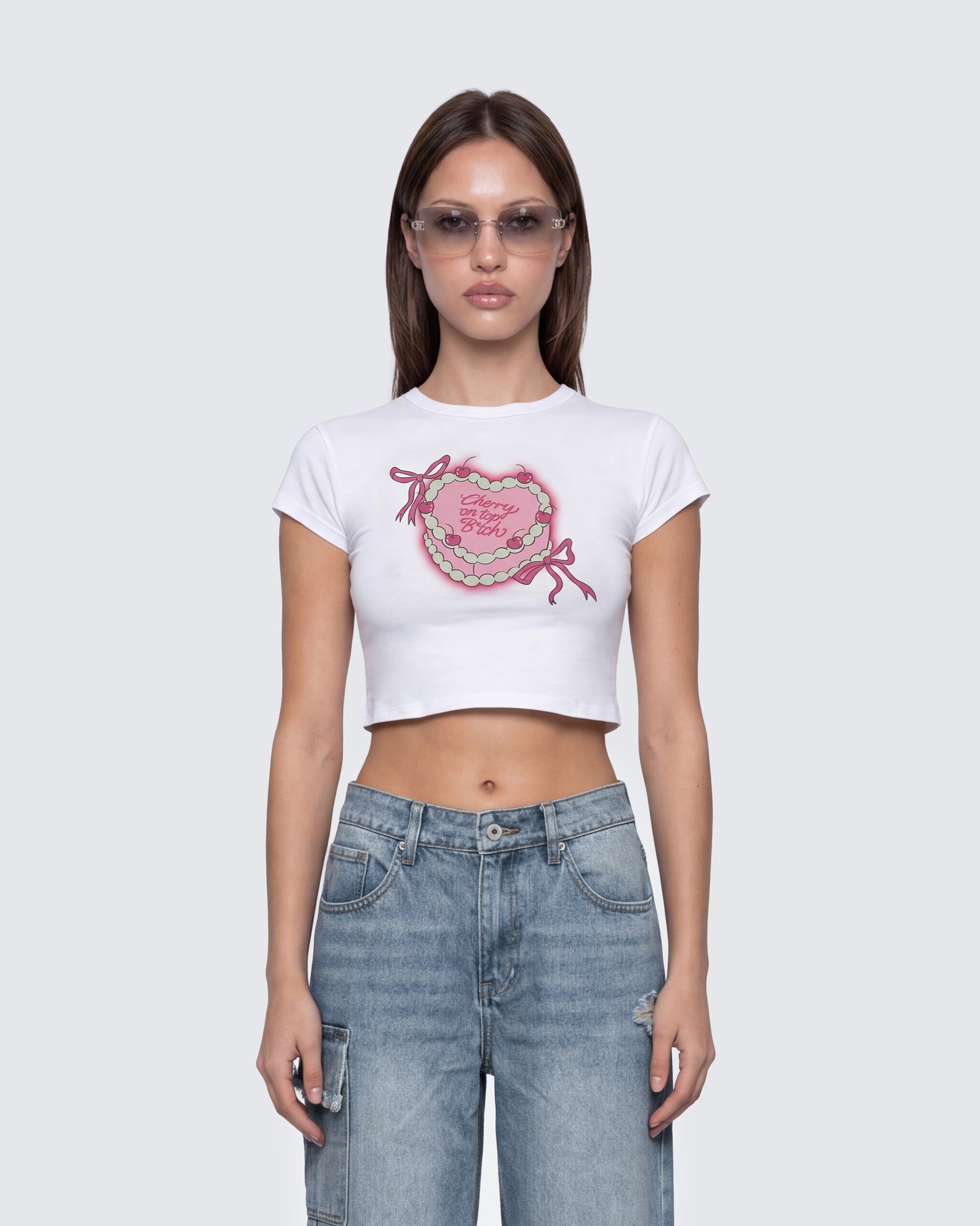 Finesse Terry White Graphic Baby Tee