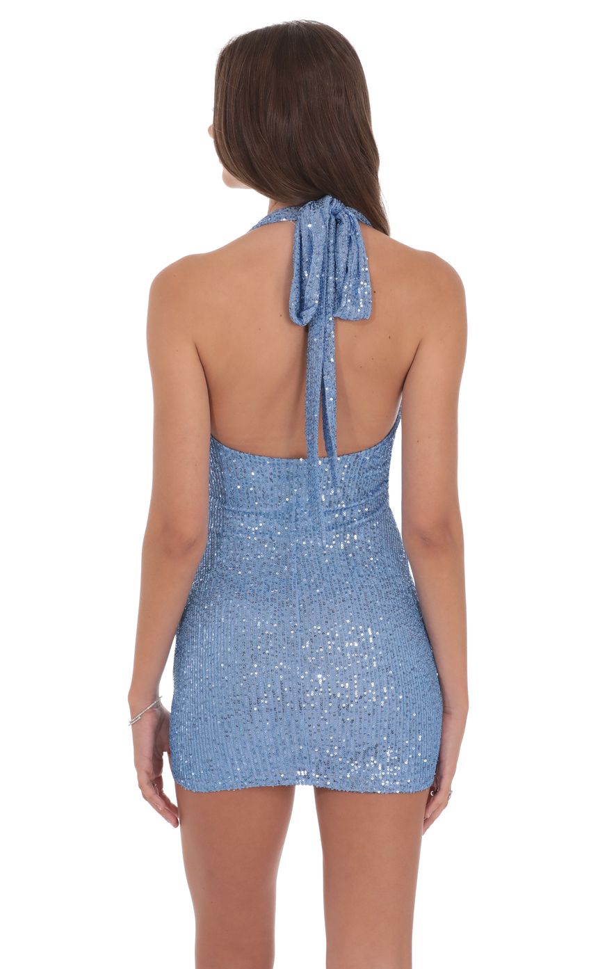 Lucy In The Sky Sequin Halter Dress in Light Blue
