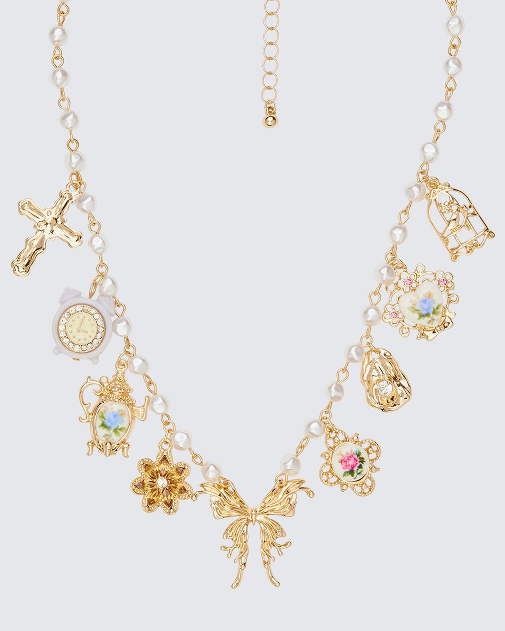 Finesse Kathleen Gold Multi Charm Pearl Necklace