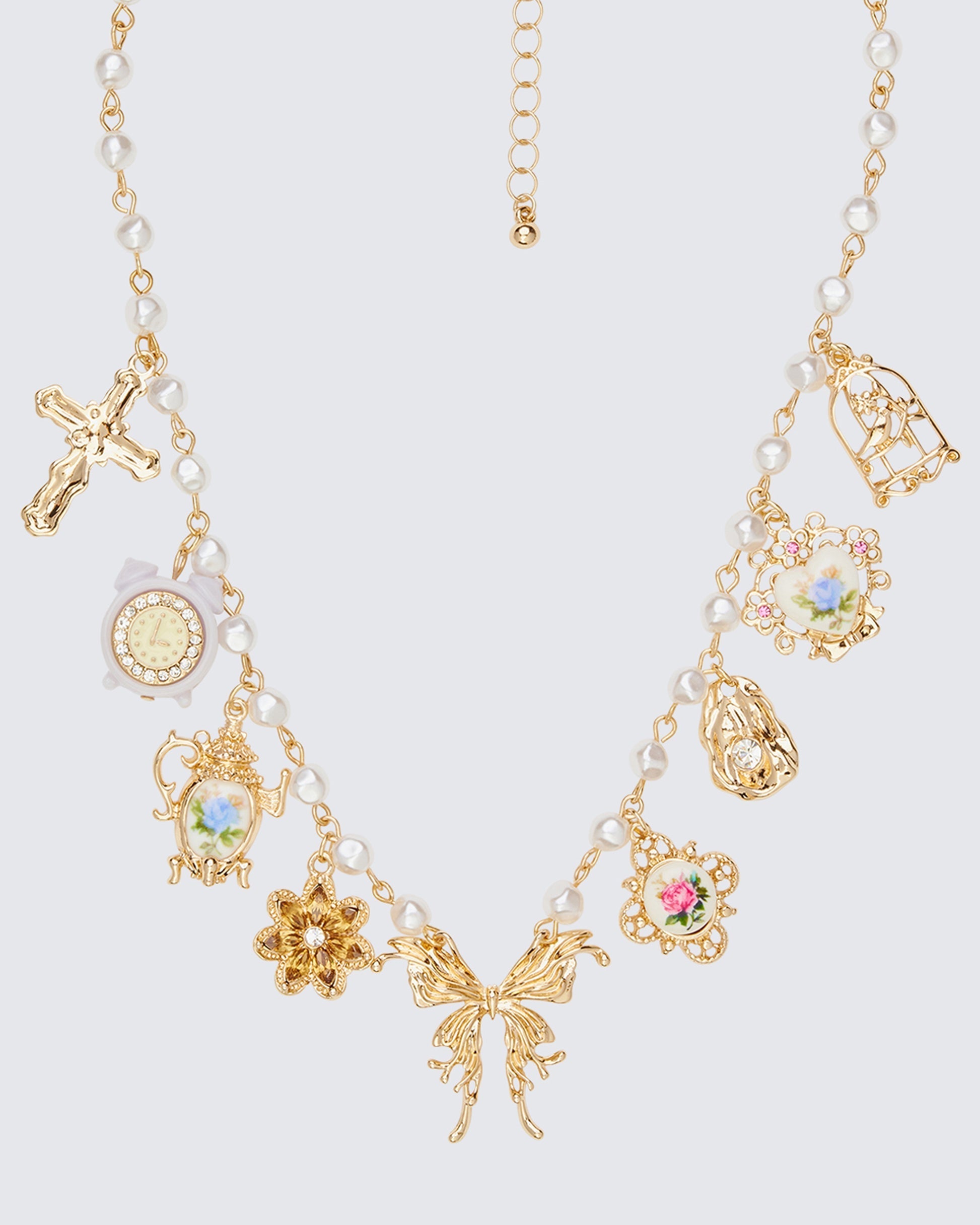 Finesse Kathleen Gold Multi Charm Pearl Necklace