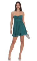 Lucy In The Sky Shimmer Front Twist A-line Dress in Teal