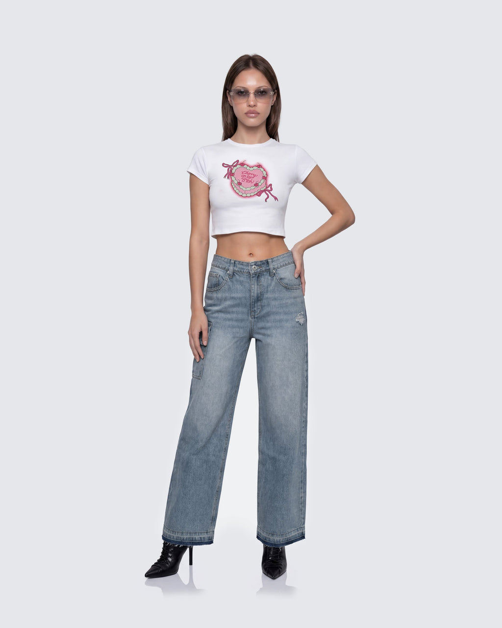 Finesse Terry White Graphic Baby Tee