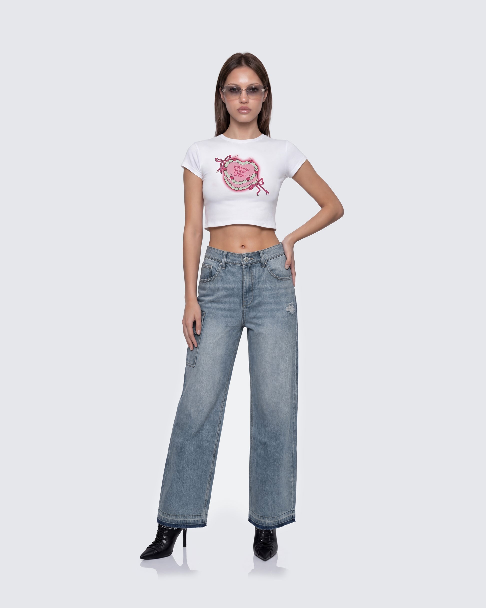 Finesse Terry White Graphic Baby Tee