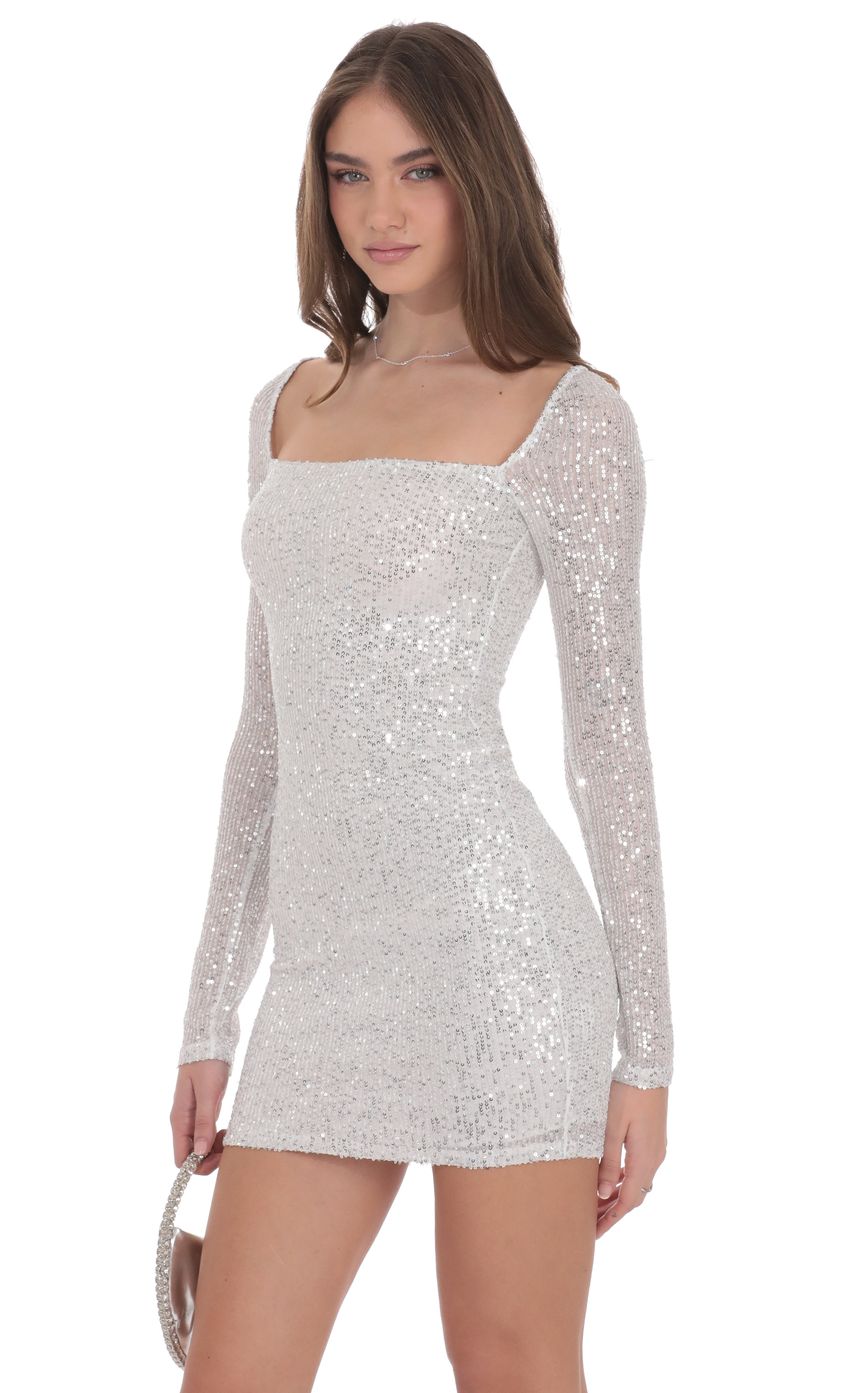 Lucy In The Sky Sequin Long Sleeve Dress in Silver