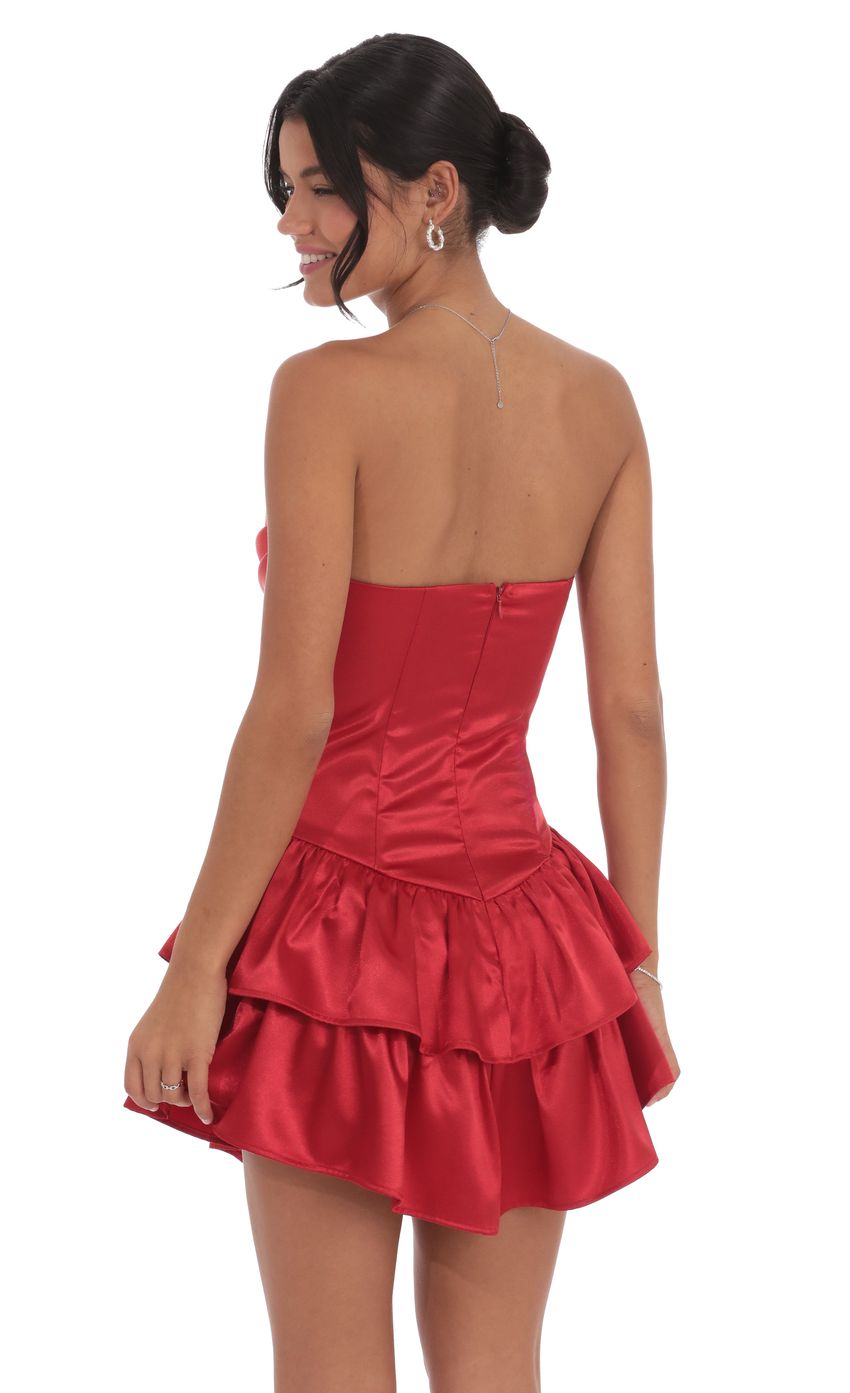 Lucy In The Sky Satin Corset Strapless Dress in Red
