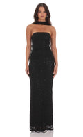 Lucy In The Sky Sequin Scarf Lace Maxi Dress in Black