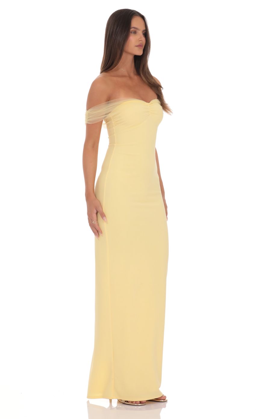 Lucy In The Sky Tulle Off Shoulder Sleeve Maxi Dress in Yellow