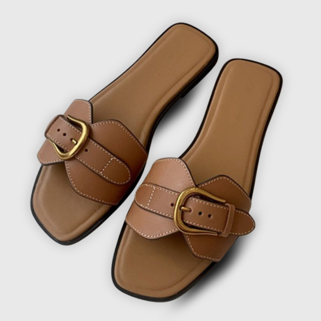 Nabalu Buckle Strap Flat Sandals – Casual Summer Slides for Women