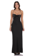 Lucy In The Sky Sequin Bust Satin Maxi Dress in Black
