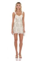 Lucy In The Sky Gold Thread Floral Sequin Dress in Ivory