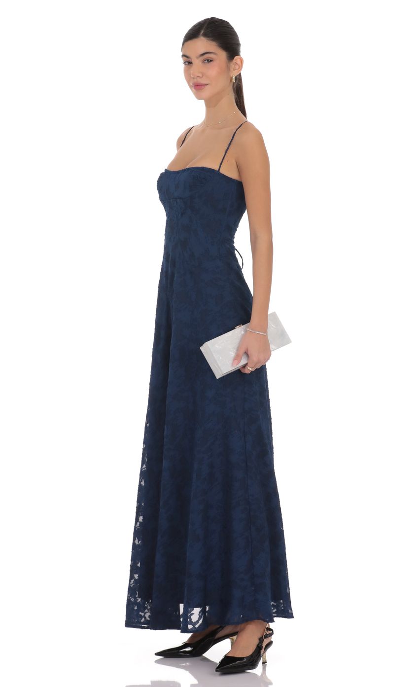Lucy In The Sky Burnout Lace-Up Maxi Dress in Navy