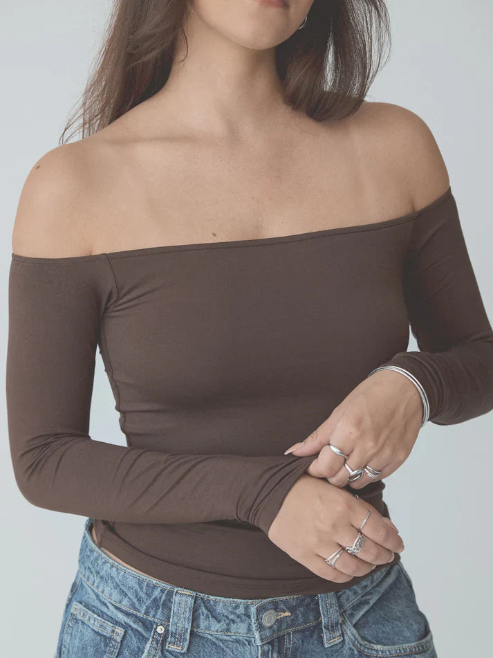 Klassy Off The Shoulder Braless Long Sleeve
