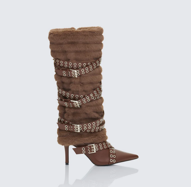 Finesse Namira Fur Knee High Buckle Strapped Boot