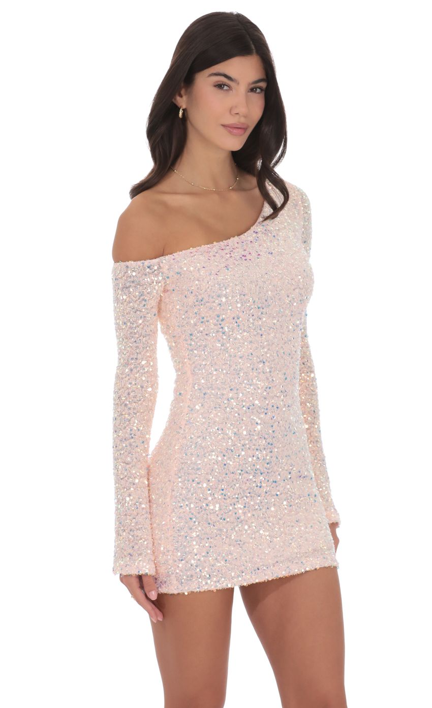 Lucy In The Sky Sequin One Shoulder Bodycon Dress in Light Pink