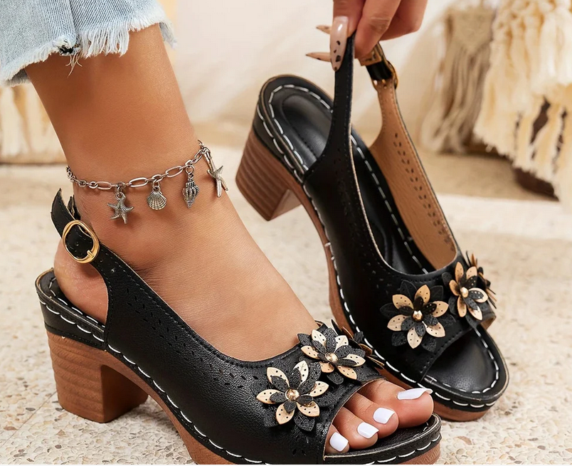Nabalu Morgan | Summer Slingback Heeled Sandals with Floral Detail